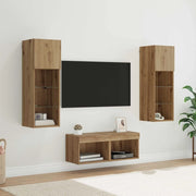 Mobiletti TV da Parete 4 pcs Rovere Nero Legno multistrato 3402918