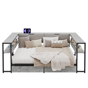 Letto con Cassetti 90x200 cm e 140x200 cm; USB e Type-C; in MDF e Metallo; Grigio