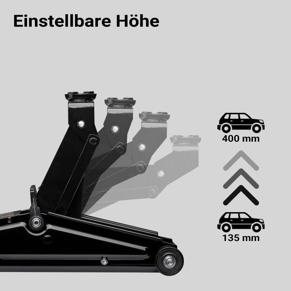 Sollevatore auto max 3t, cric idraulico con altezza di sollevamento di 13,5-40 cm, carrello sollevatore per auto, SUV, roulotte, cric idraulico a carrello