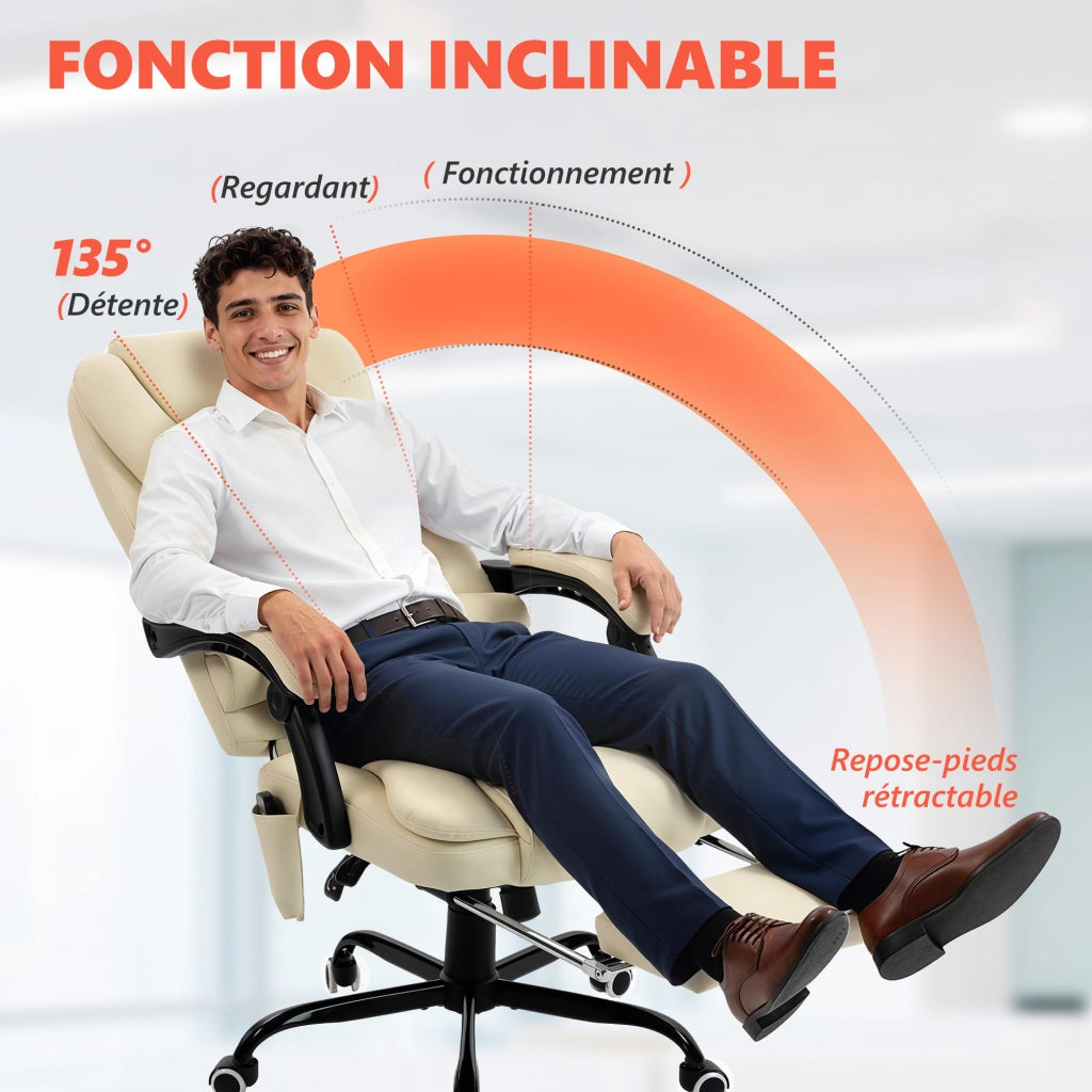 Poltrona massaggiante da ufficio ¨C zephmum ¨C regolabile in altezza, schienale reclinabile, telecomando, beige