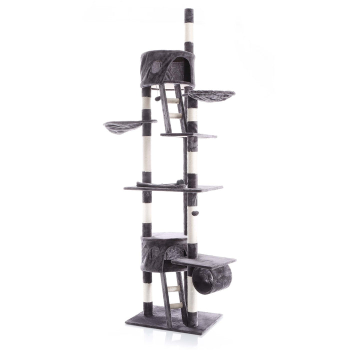 Albero tiragraffi 240-260cm grigio Modello a soffitto Sisal Con nicchie e amache