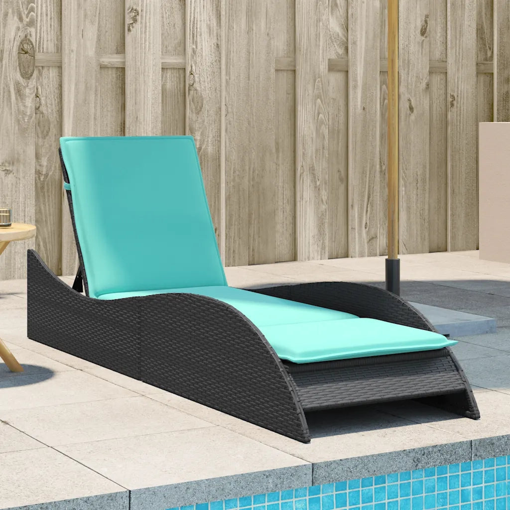 Lettino prendisole con cuscino nero 60x205x73 cm in polyrattan 368286