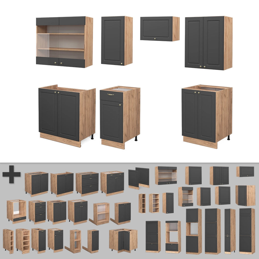 Vicco Cucina componibile Antracite Country House/oro Kraft Oak 240 cm , PL Marmo