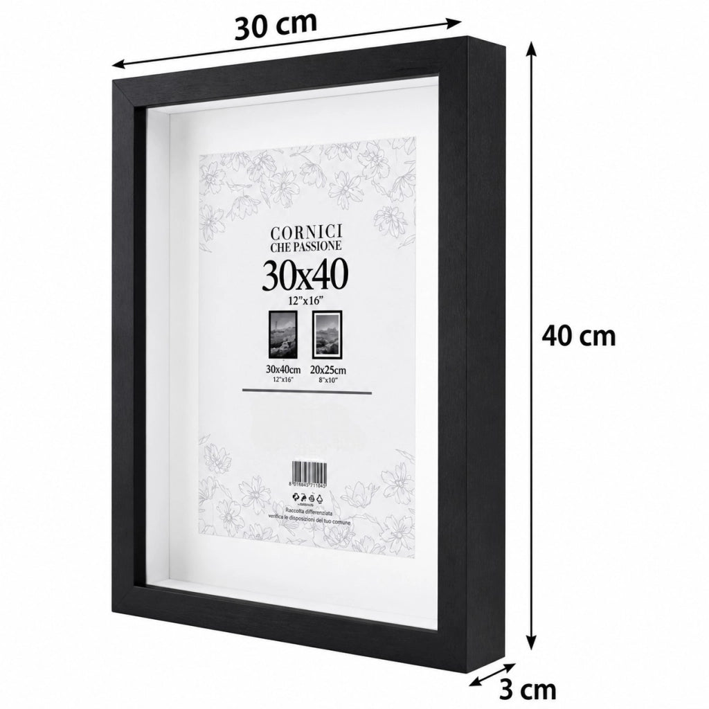 Cornice Portafoto Legno Nero Con Passepartout Disponibile in 10x15, 13x18, 20x30, 30x40 30 x 40 cm