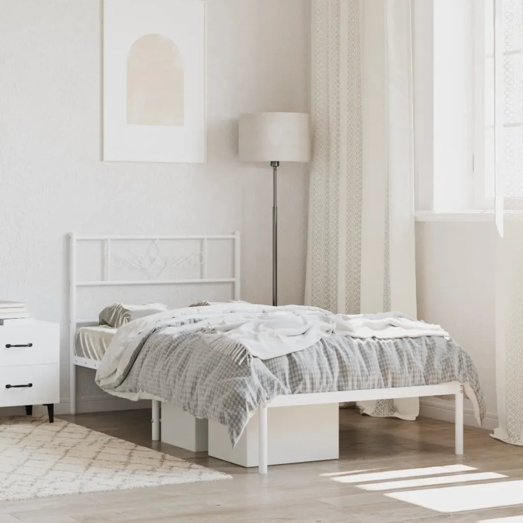 Letto singolo | Letto per adulti | Giroletto senza Materaso con Testiera Metallo Bianco 75x190 cm