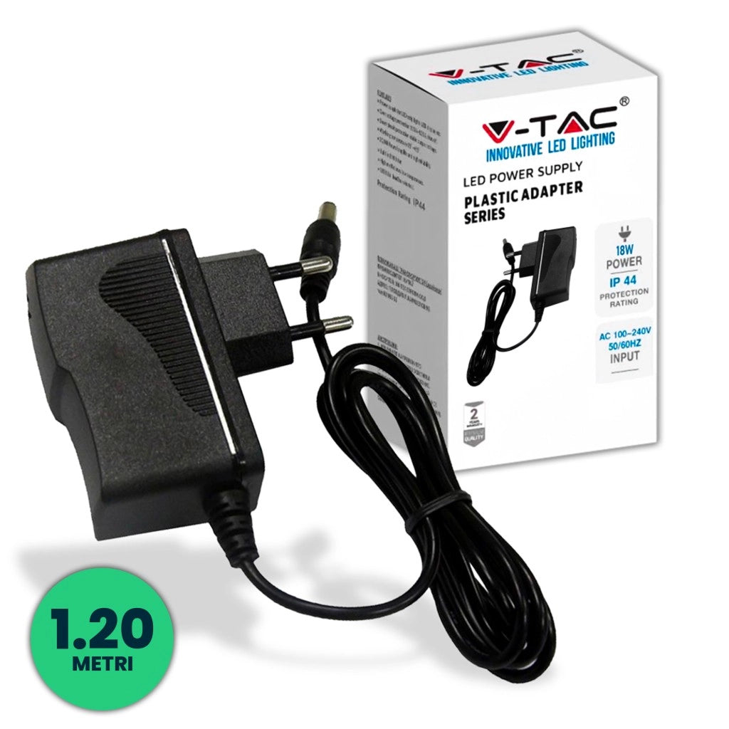 V-TAC VT-23019 ALIMENTATORE 18W 12V IP44 PLUG&PLAY CON JACK 2.1 - SKU 3237 - V-TAC
