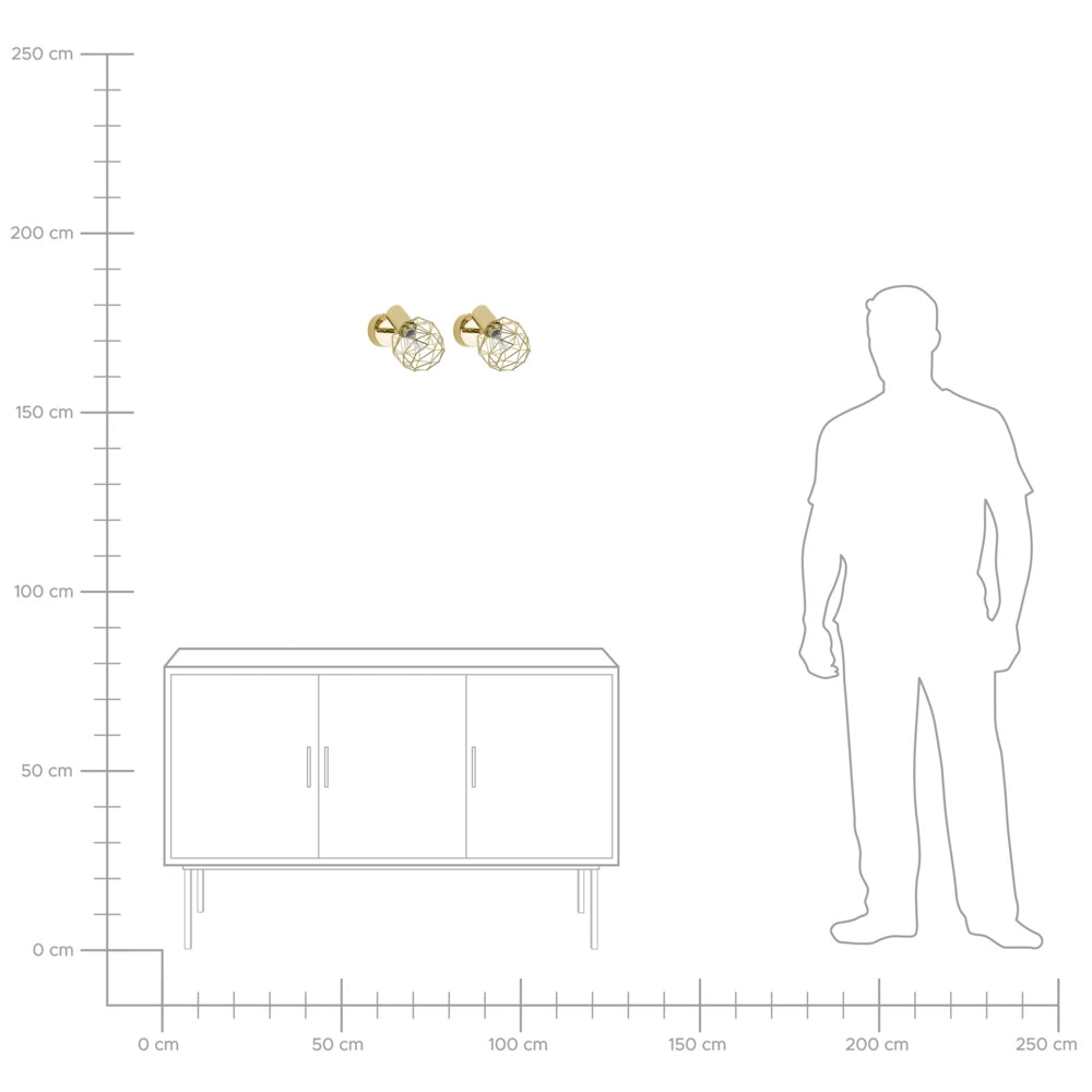 Set di 2 Lampade da Parete applique in metallo dorato con paralume a gabbia regolabile in posizione luce moderna stile glamour