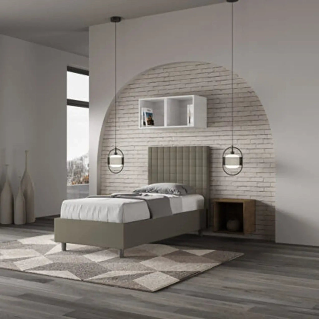 Letto singolo senza rete imbottito 80x190 similpelle cappuccino Sunny