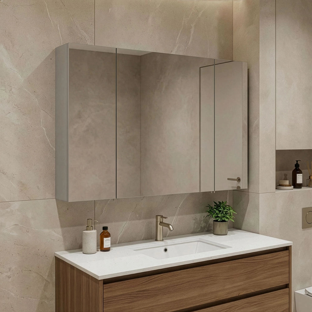 Mobile da bagno con specchio "Bari 100" - 97 x 16 x 66 cm - Cashmere opaco