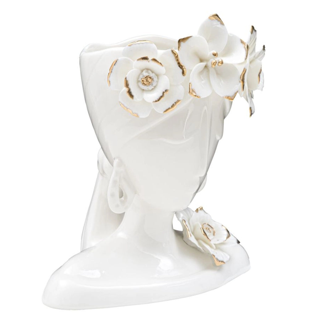 Vaso Decorativo Viso 27, Bianco, Porcellana, 21,7x14x21 cm