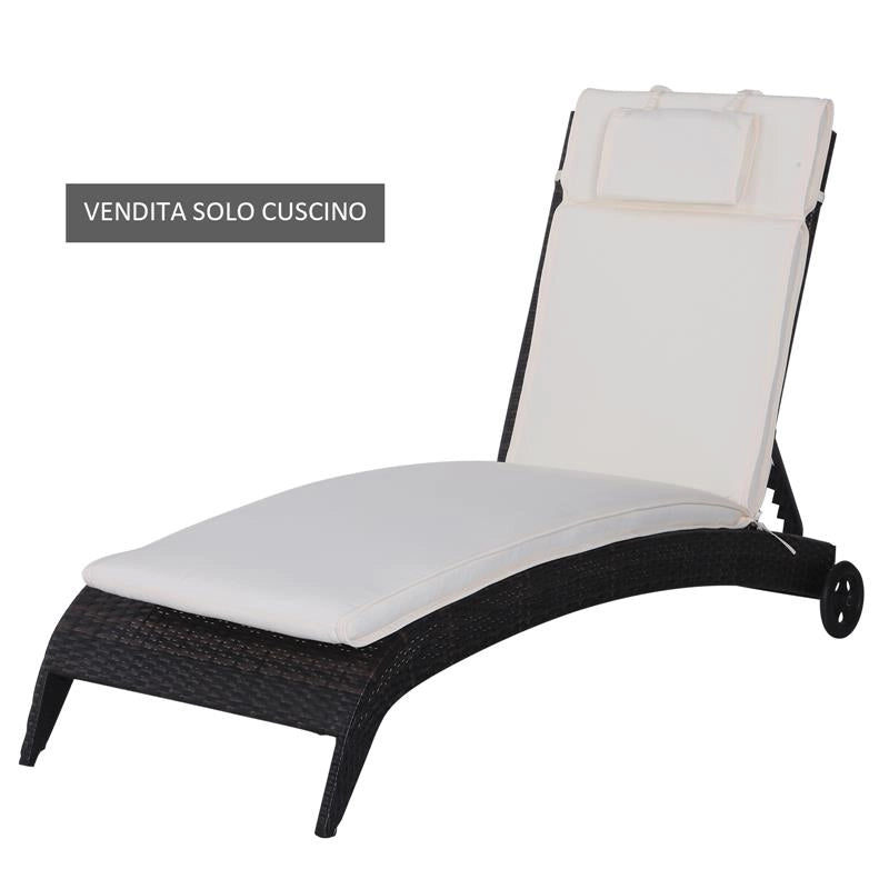 CUSCINO PER LETTINO PRENDISOLE DA GIARDINO 198 X 53 X 5 CM BIANCO CREMA