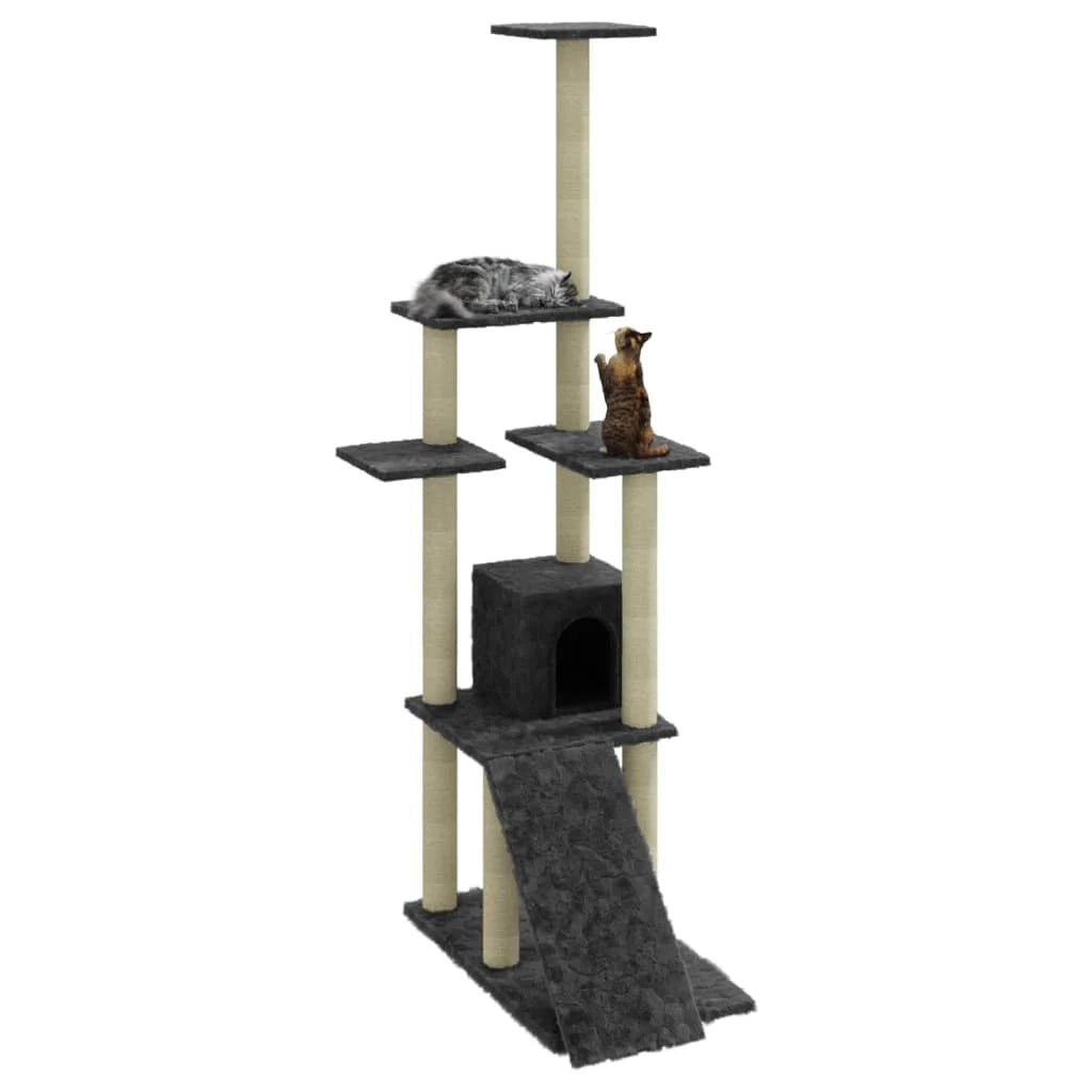 Tiragraffi per gatti torre per arrampicata giocattolo piattaforma per arrampicata con tiragraffi in sisal scuro 155 cm grigio 02_0022675