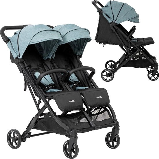 Buggy Action Twin Luxe - Doppio passeggino azione - Nero-Verde Sabbia (adatto da nascita a 22kg)