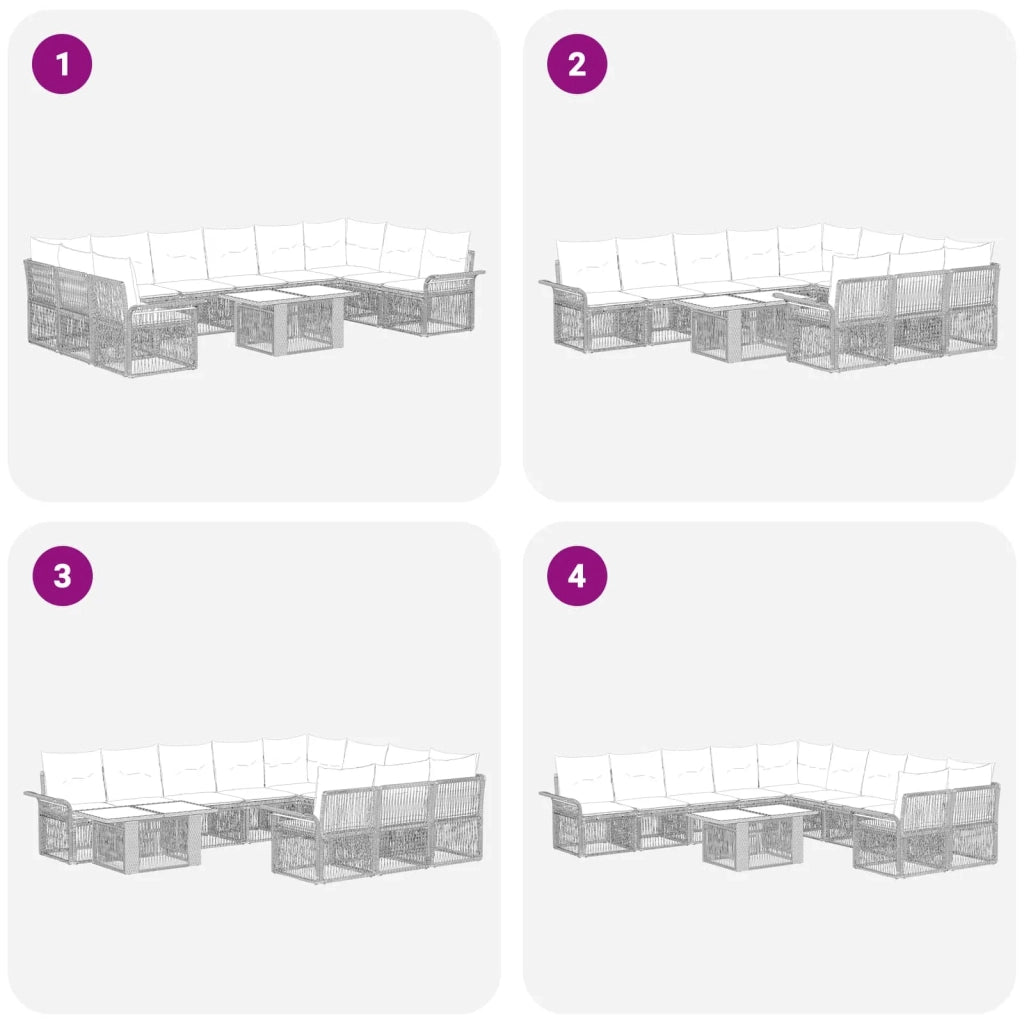 Set Divano da Giardino 11 pz Beige e Bianco Crema polyrattan 3436689