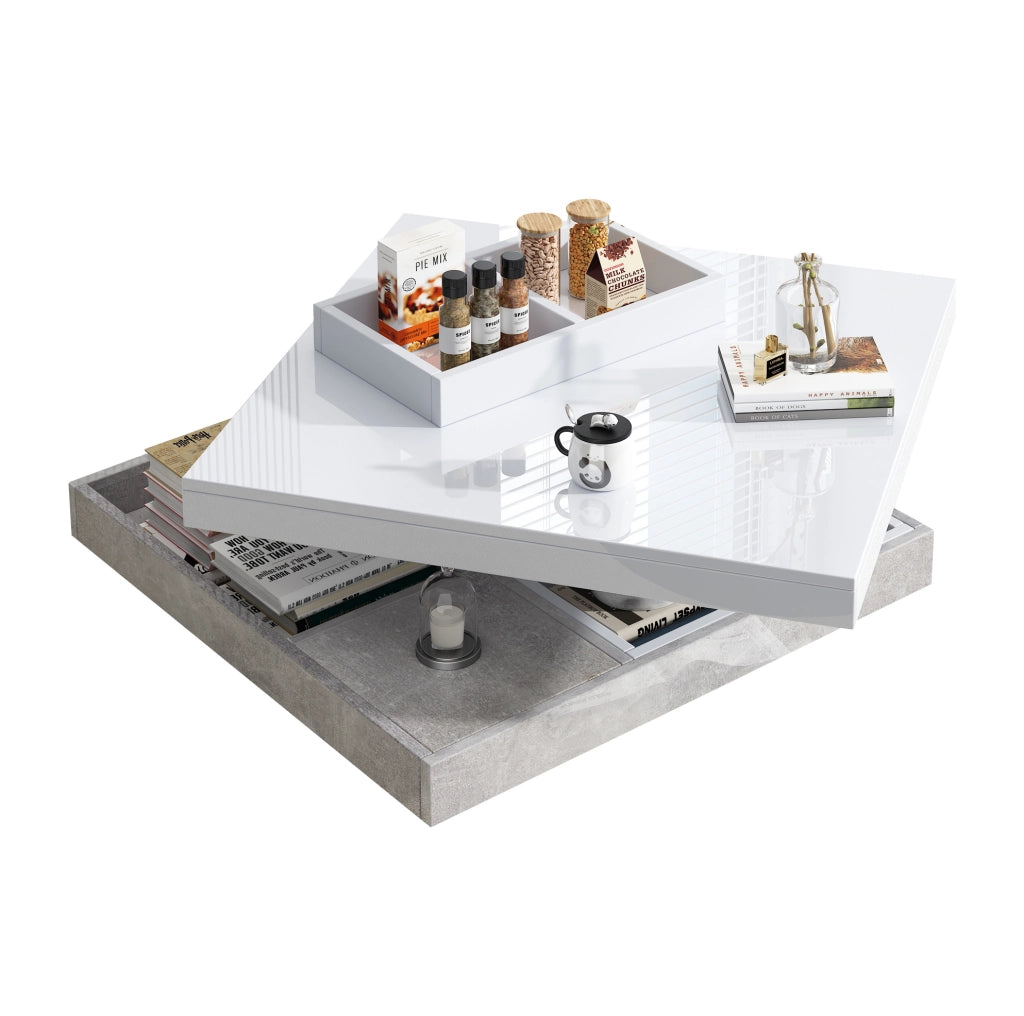 Tavolino da caff猫 70x70x36 cm; girevole 360掳 con vano contenitore; pannello truciolare bianco