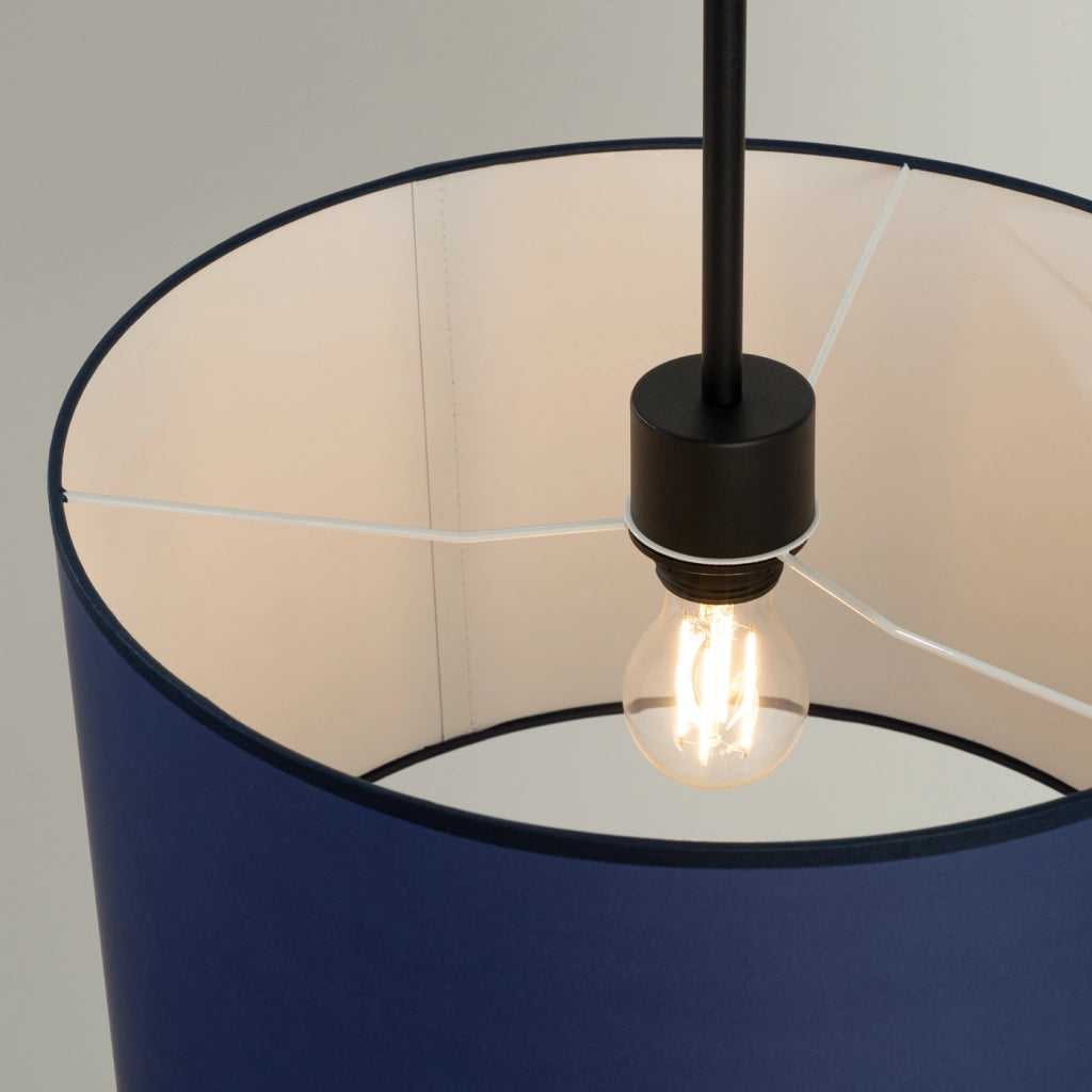 Lampada a sospensione NEVIA con paralume in tessuto impermeabile blu scuro, 40 cm