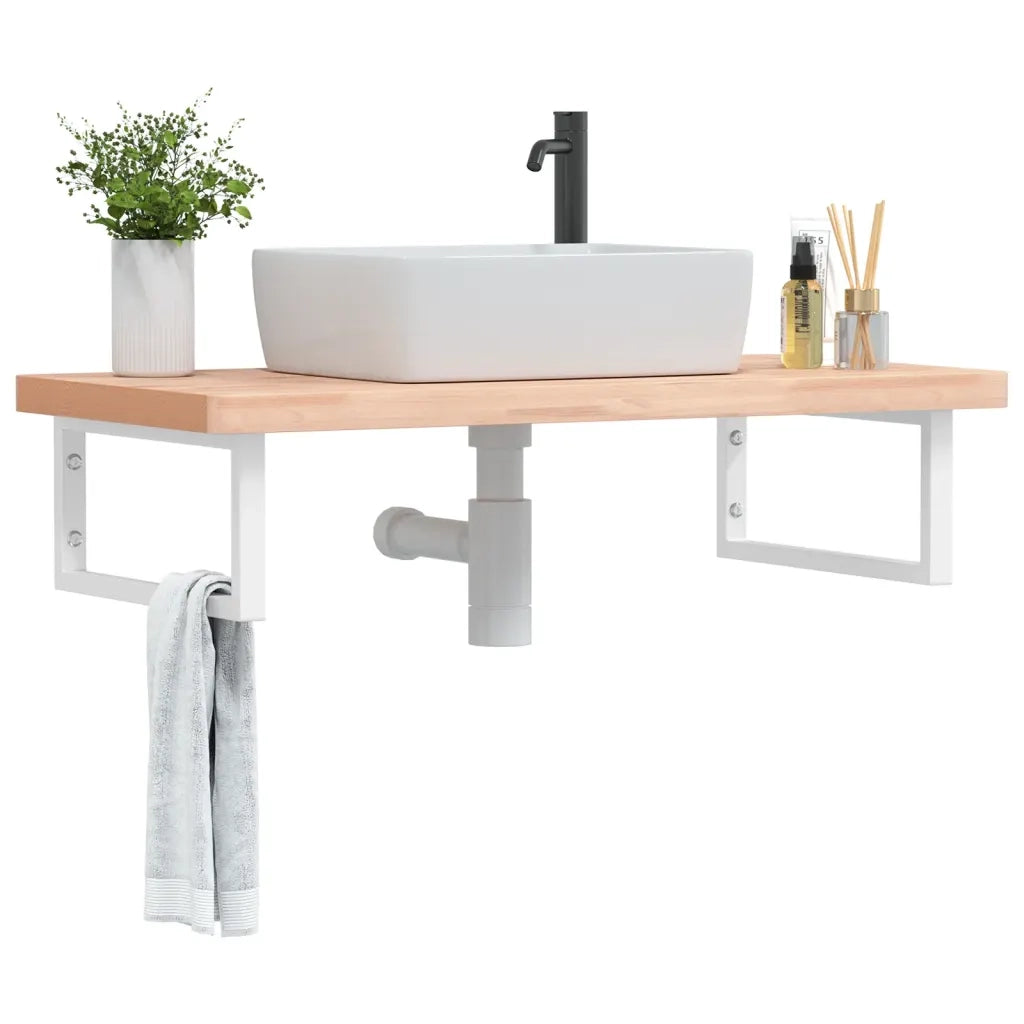 vidaXL Ripiano a Parete per Lavabo in Acciaio e Massello di Faggio