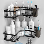 Organizzatore angolare per bagno in acciaio inossidabile nero, autofissante, senza fori, 2 pezzi
