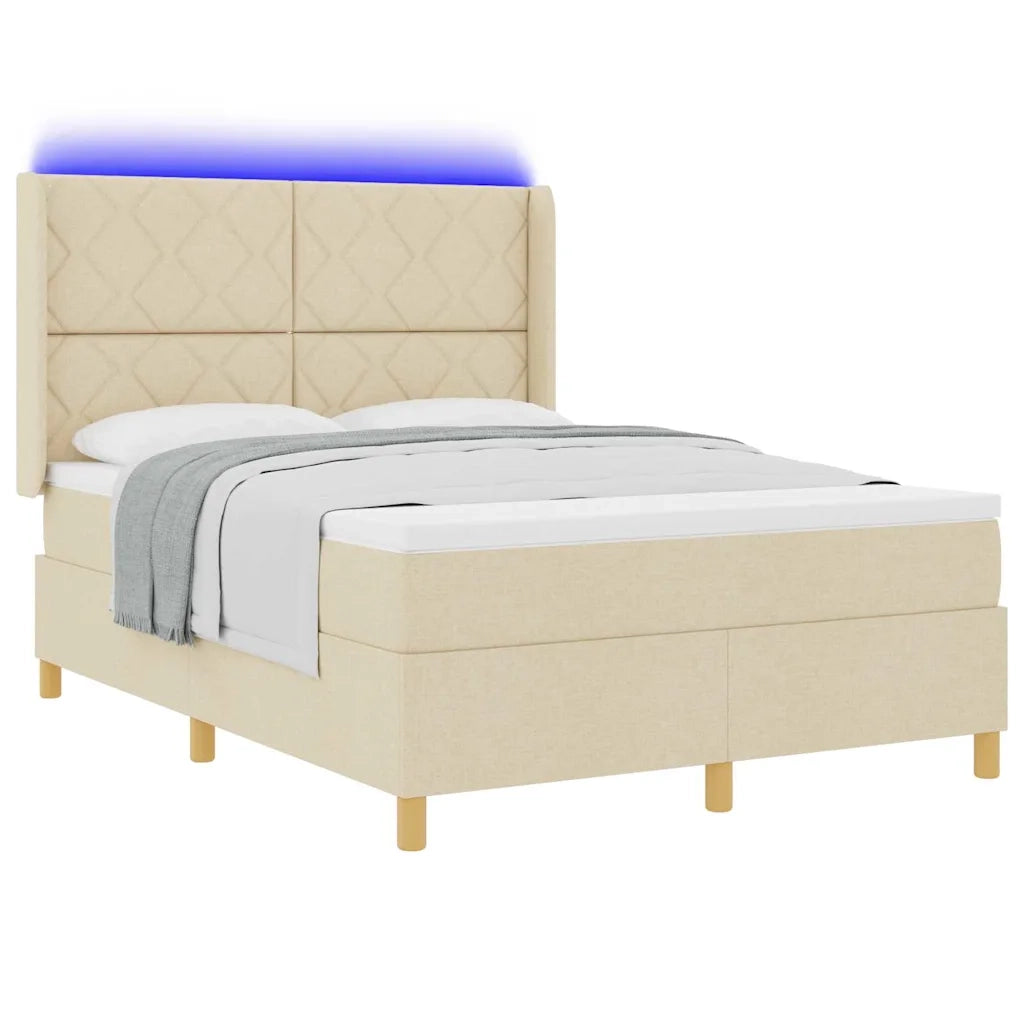 Letto a molle con materasso Crema 140 x 200 cm Tessuto 3343761