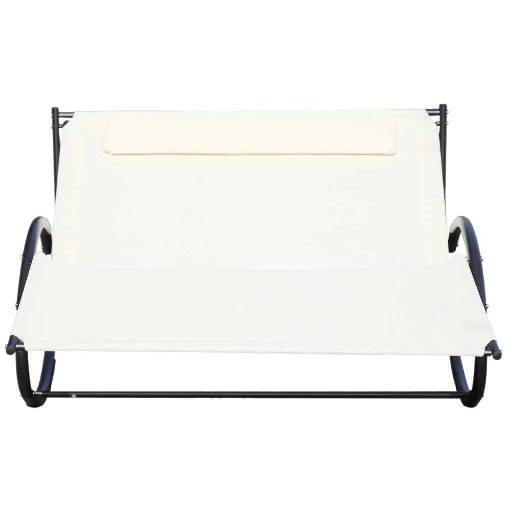 Sdraio da Giardino 2 Posti a Dondolo ¨C zephmum ¨C Metallo e Texteline Bianco Crema 140x200x36-88cm