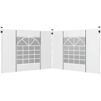 Set 2 Pareti per Gazebo 3x3 m e 3x6m con Finestre e Tende Avvolgibili, 295x195cm, Bianco