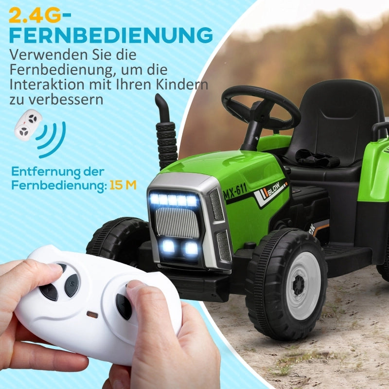 Auto elettrica per bambini, trattore per bambini, con telecomando per i genitori, velocit¨¤ massima 6 km/h; Verde + Nero