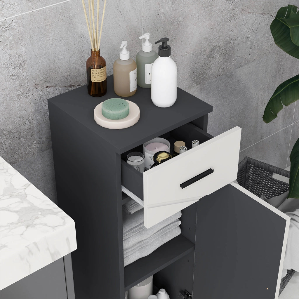 EasyComfort Mobiletto Bagno in Truciolato con Cassetto e Armadietto a 2 Livelli Regolabili, 30x30x82 cm, Grigio