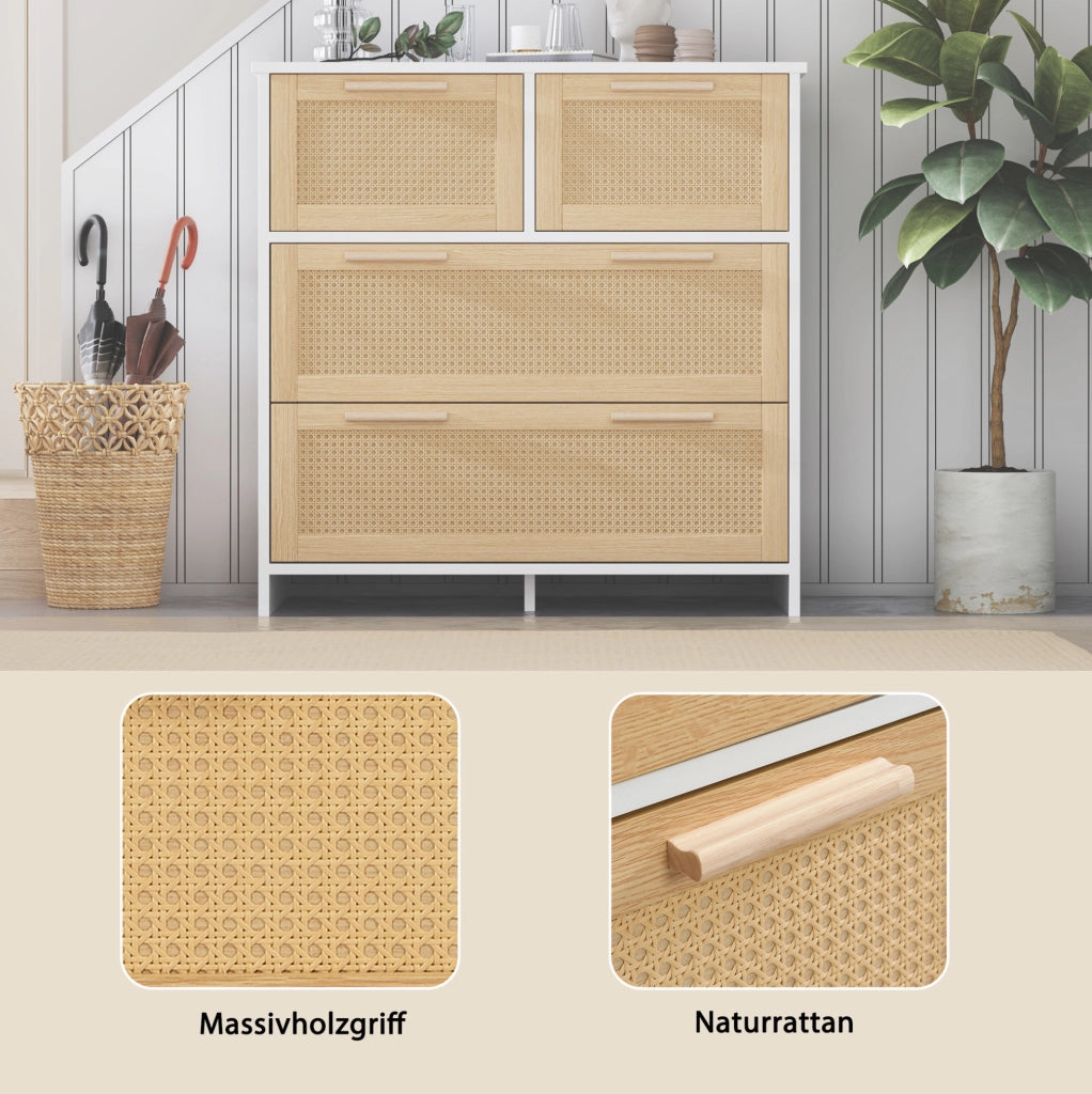 Cassettiera moderna in MDF con 4 cassetti in rattan 80x80x38 cm
