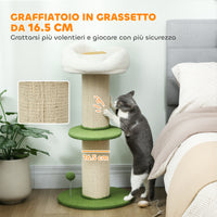 Albero Tiragraffi per Gatti Alto 92 cm con Palo in Sisal e Lettino a Forma di Fiore Verde