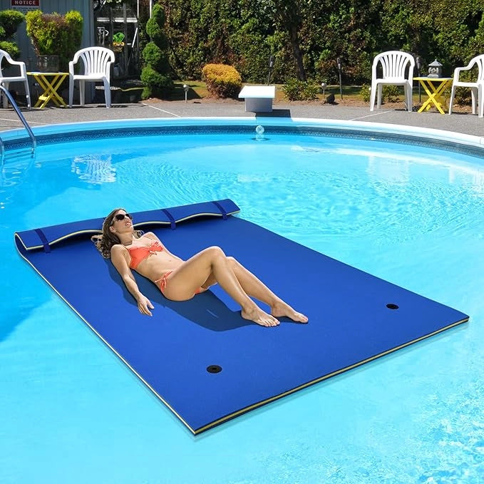 Tappeto Galleggiante per Piscina e Mare, 270 x 180 cm, Materassino Galleggiante in Schiuma per Rilassarsi e Divertirsi, Con Cuscino per la Testa (Blu 270 x 180 cm)