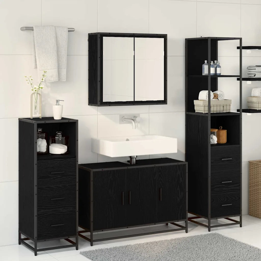 Set di mobili per il bagno 3 pcs Rovere Nero Legno multistrato