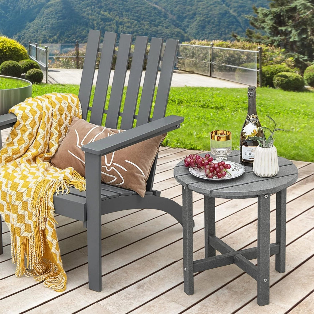 Tavolino da Giardino Rotondo per Esterno, Tavolo Adirondack in HDPE Resistente alle Intemperie, per Interno ed Esterno Patio, Portico, Giardino, Facile Manutenzione (Rotondo, Grigio)