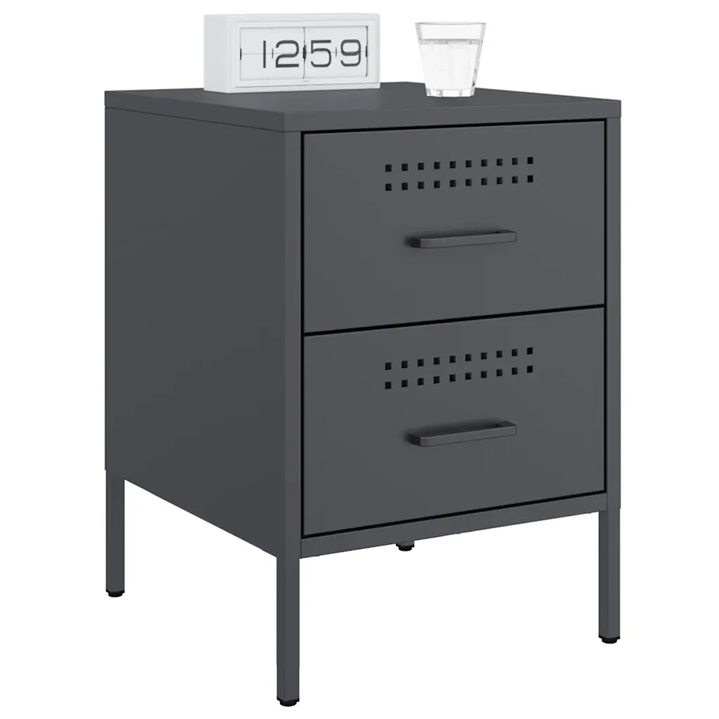 Set di 2 Comodini | Armadio da Notte | Mobiletto da notte Antracite 36x39x50,5 cm in Acciaio