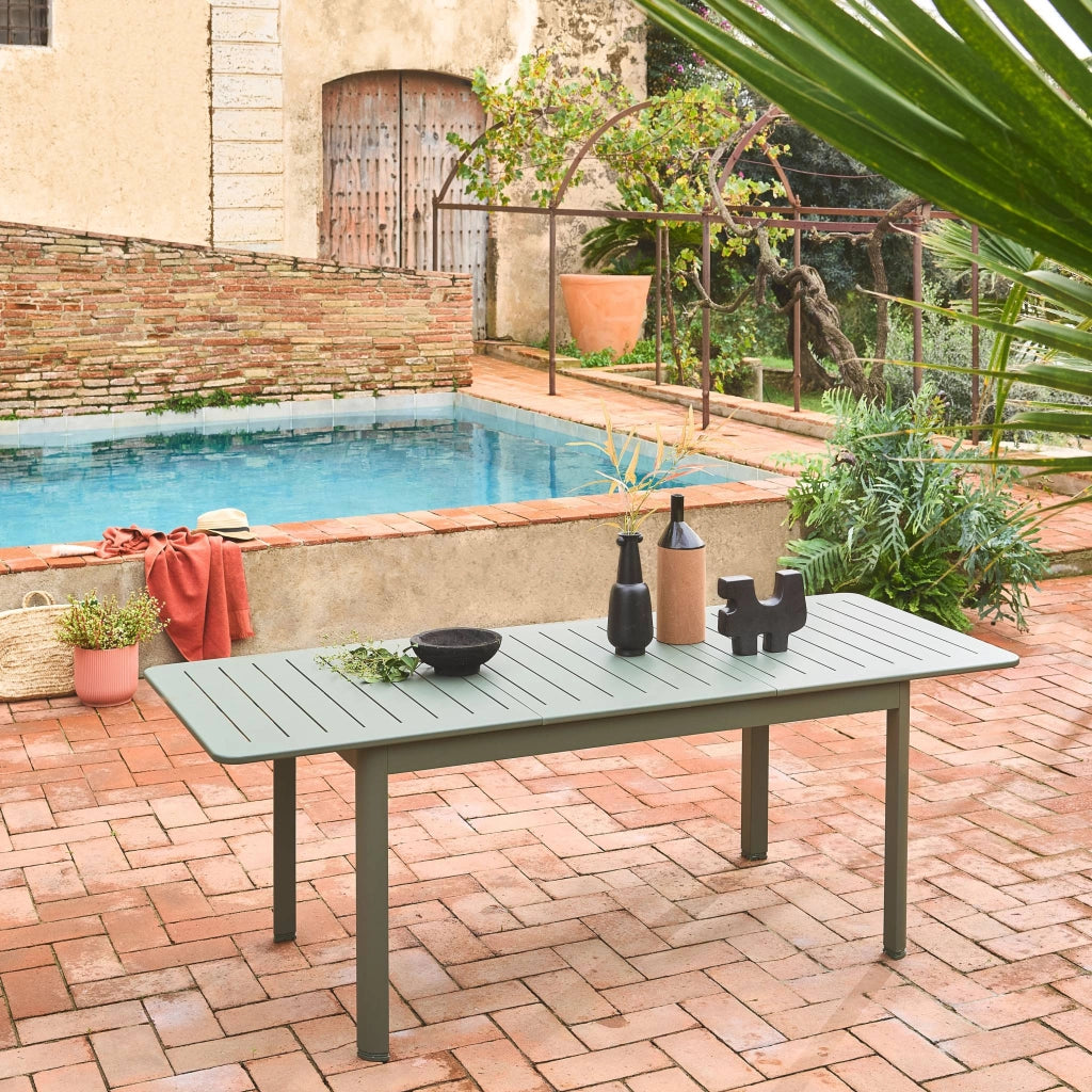 Tavolo da giardino allungabile in alluminio, 6 posti, verde kaki