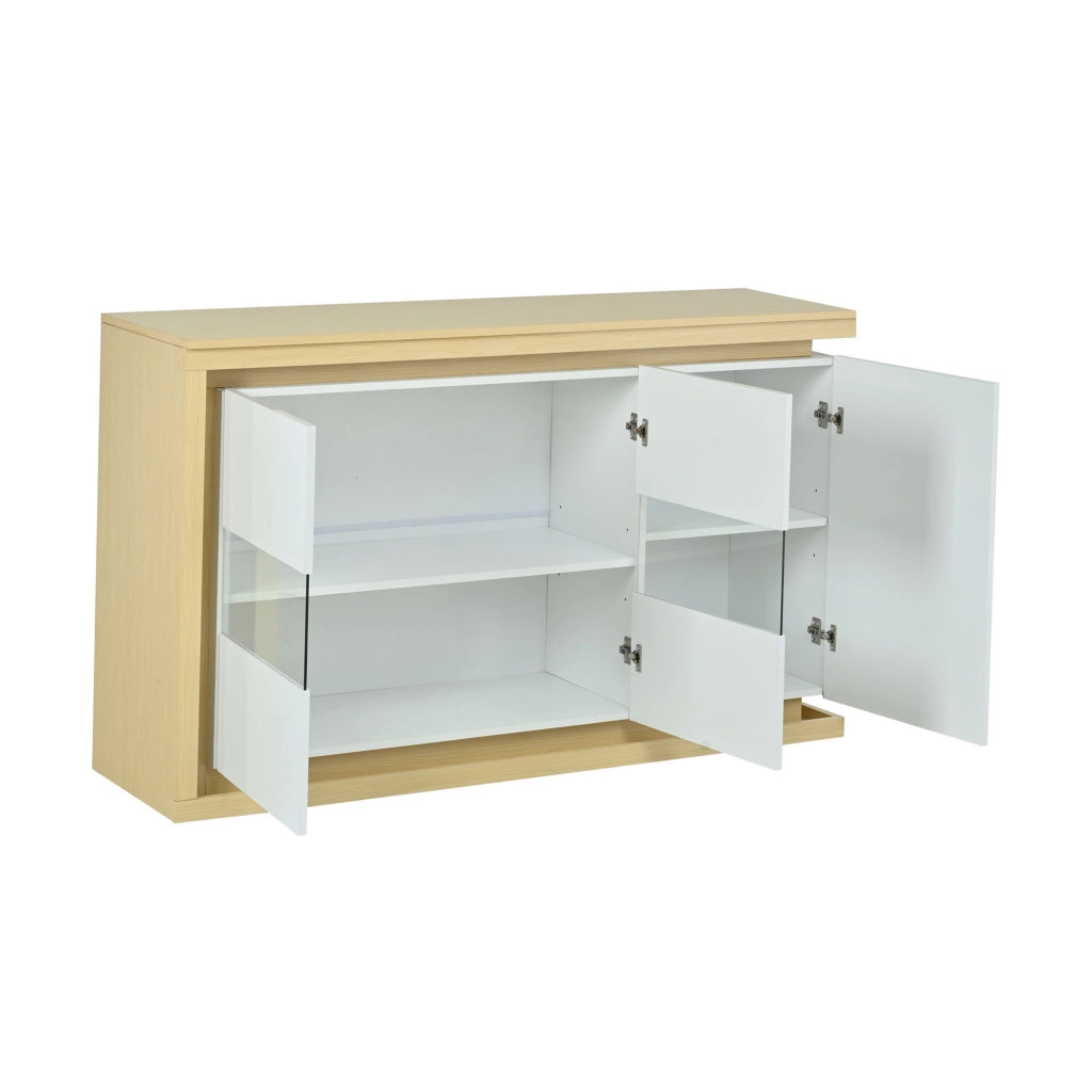 Credenza con 3 ante e ripiani regolabili; illuminazione LED per soggiorno ingresso e ufficio 140 x 40 x 84 cm bianco