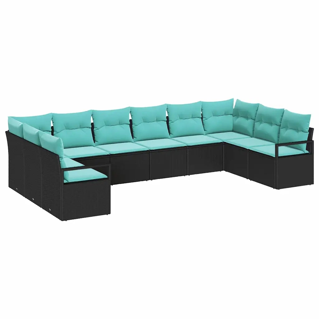 Set di divani con cuscino 10 pcs Nero polyrattan
