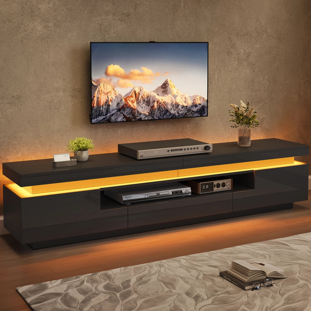 Mobile Porta TV 75 Pollici Nero Lucido 175 cm con LED e Cassetto