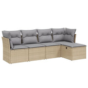 Set Divano da Giardino 5 pz | Set Salotto da Giardino con Cuscini Beige Misto Polyrattan