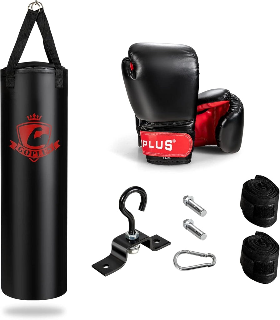 Sacco da Boxe per Adulti 29 kg, Sacco da Boxe Appeso con Guanti, Gancio e Fasce per Mani, Ideale per Muay Thai, Karate, Taekwondo