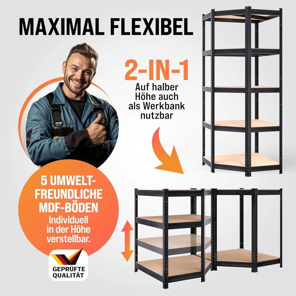 ® Scaffale Angolare Metallo 2625kg 15 Ripiani MDF Scaffalatura Metallica Scaffale Alta Portata Angolo Scaffali
