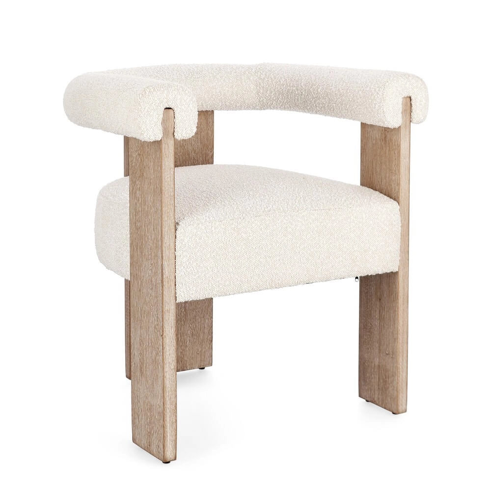 Sedia con Braccioli in Tessuto Bouclé e Struttura in Legno Nero - GORDON