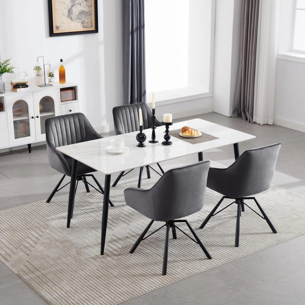 Sedie Sala da Pranzo 6 Pezzi, Sedie Cucina, Sedia Ufficio, Sedie da Pranzo Girevole Moderne con Gambe in Metallo, Seduta in Velluto, per Camera da Letto, Grigio Scuro, EZS12dgr-6