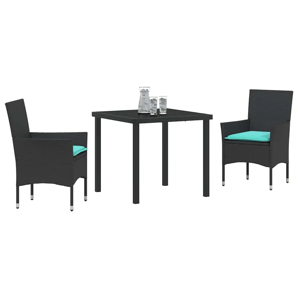 Set di tavolo e sedie con cuscino 3 pcs Nero Rattan in PE 3379835