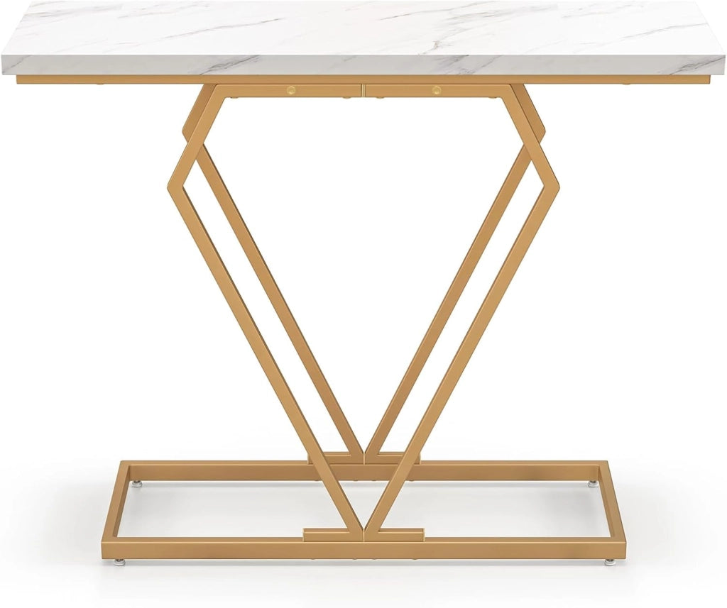 Tavolo consolle da ingresso, 100 x 29,5 x 80 cm, superficie in marmo artificiale e gambe metalliche, tavolo stretto per dietro il divano, tavolo rettangolare per lobby, soggiorno
