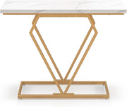 Tavolo consolle da ingresso, 100 x 29,5 x 80 cm, superficie in marmo artificiale e gambe metalliche, tavolo stretto per dietro il divano, tavolo rettangolare per lobby, soggiorno