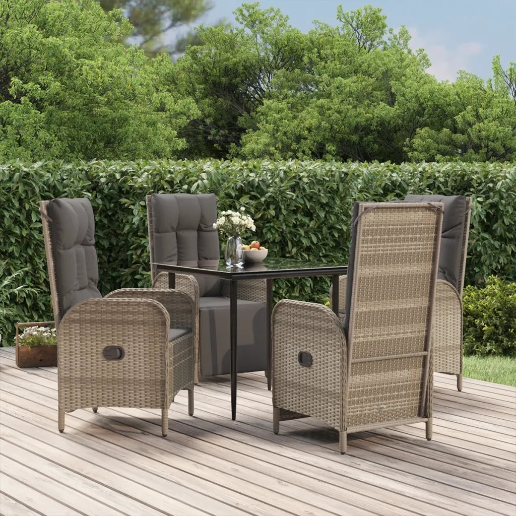 Set da Pranzo Giardino 5pz Nero e Grigio con Cuscini Polyrattan 3185185
