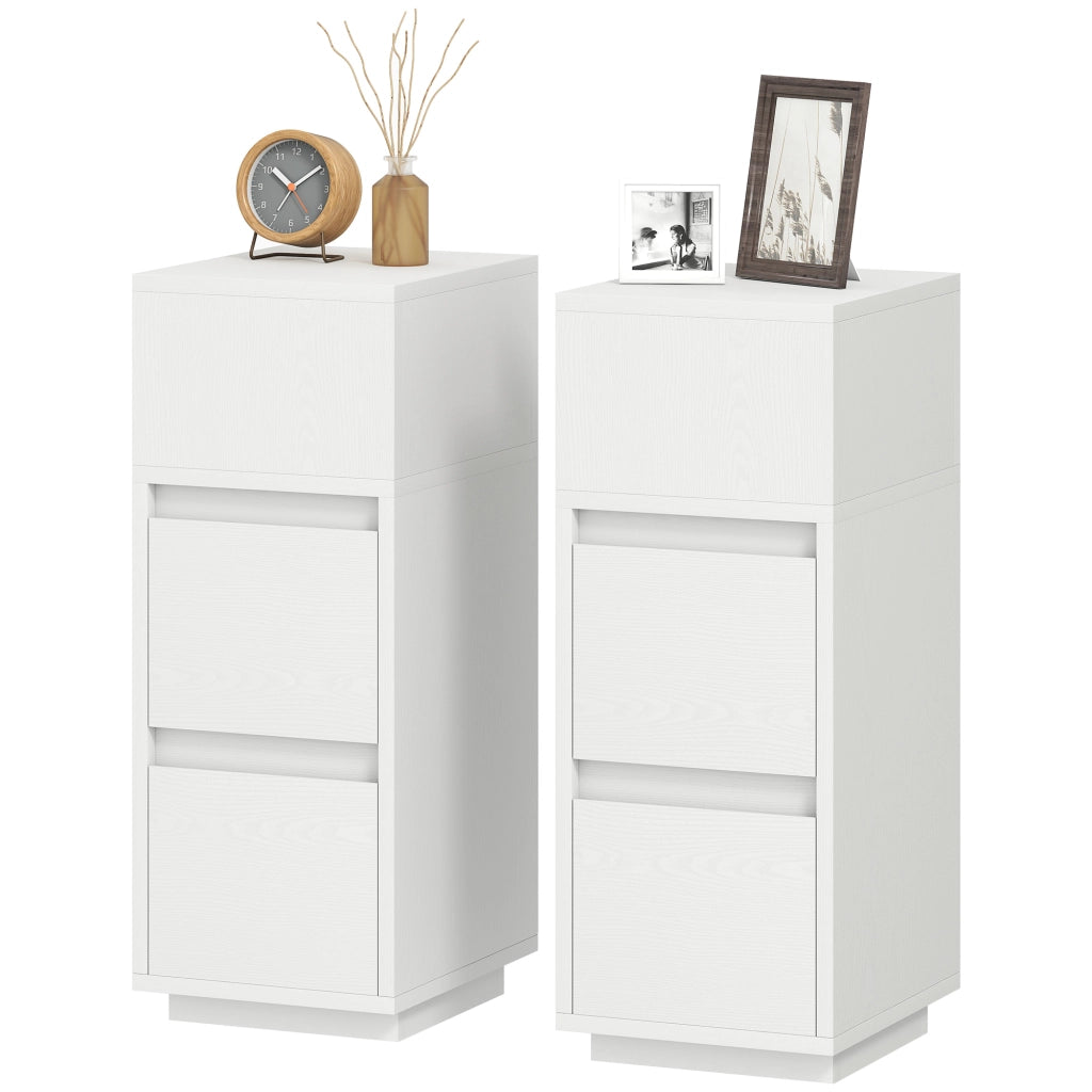 Set di 2 Comodini con 2 Cassetti e Ripiano Aperto Moderni e Salvaspazio, 25x30x65 cm, Bianco