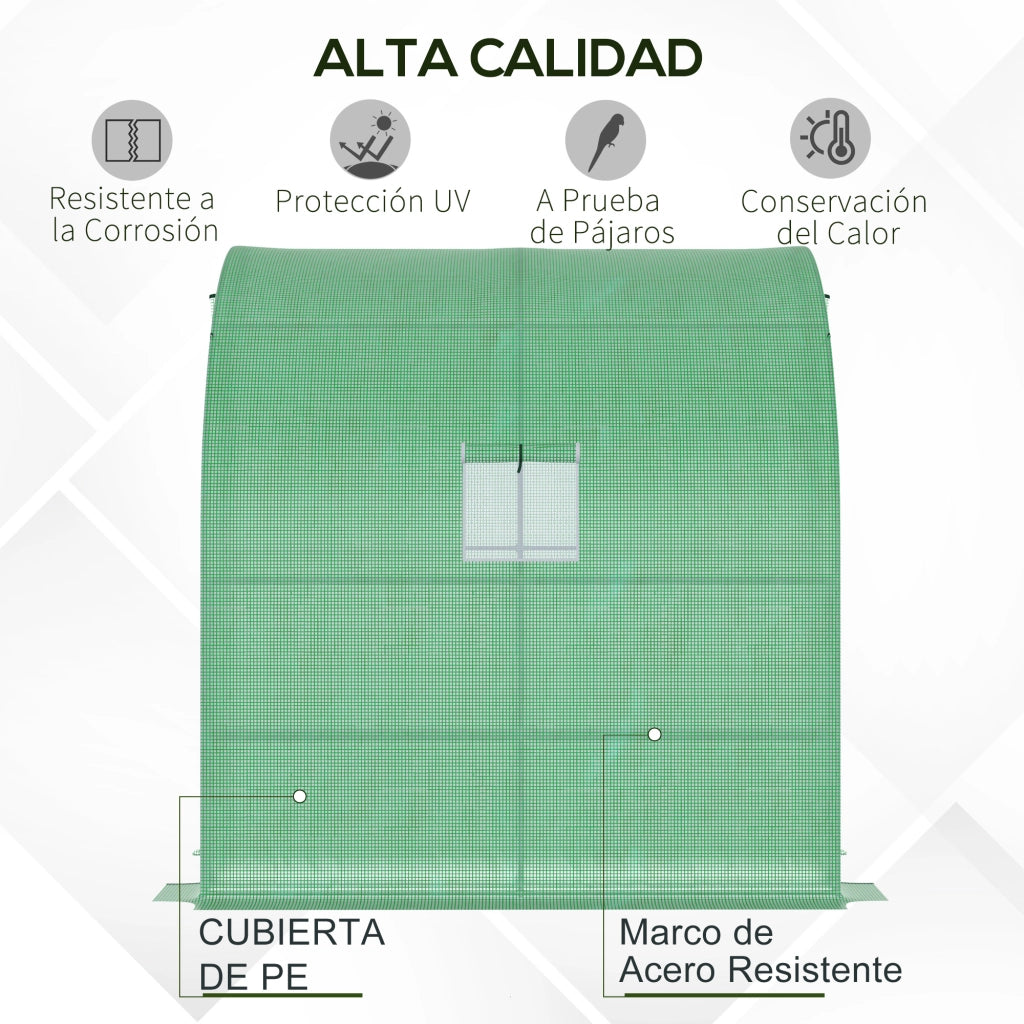 Serra da Giardino per Esterno ¨C Xylo ¨C Acciaio Verde con Finestre e Scaffali 200x100x215cm