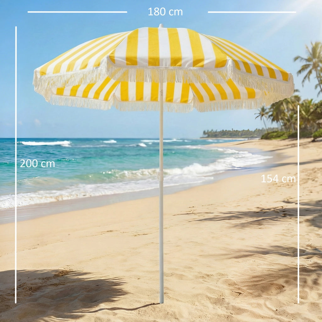 Ombrellone da Giardino con Frange ¨C zephmum ¨C ?180 cm Giallo e Bianco