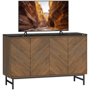Mobile TV con 4 ante, ripiani regolabili, effetto marmo ¨C zephmum ¨C 120x39x76cm noce